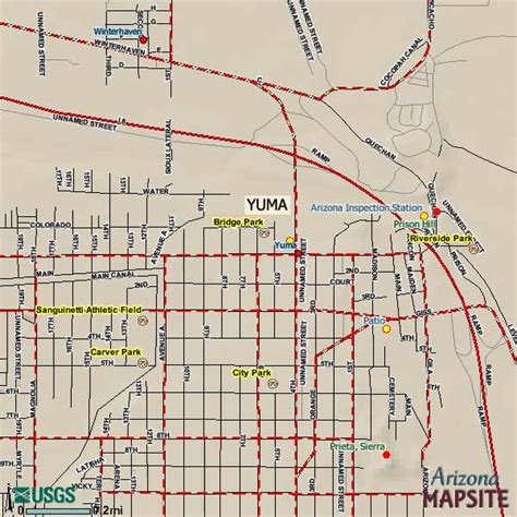 Map of Yuma, Arizona. Streets, roads, directions and sights of Yuma, AZ.